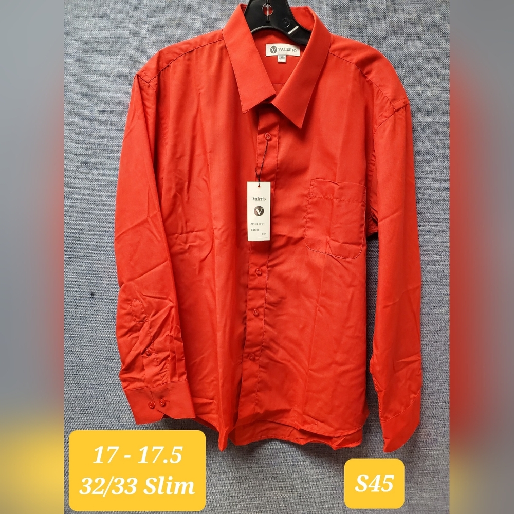 Dress Shirt- Size: 17-17.5 - 32/33 Slim - Color: Red - RRR DShirt - S - 45
